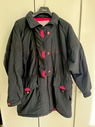 Abrigo Parka Vintage M/L  Negro/Rojo acolchado