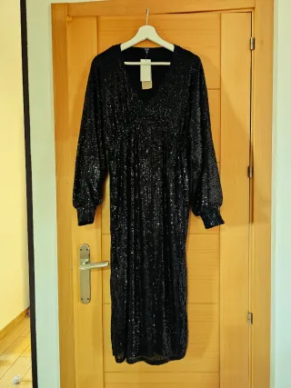 Vestido midi lentejuelas fiesta negro