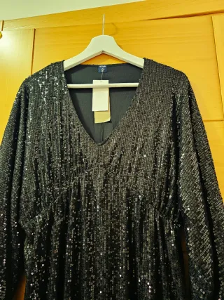 Vestido midi lentejuelas fiesta negro