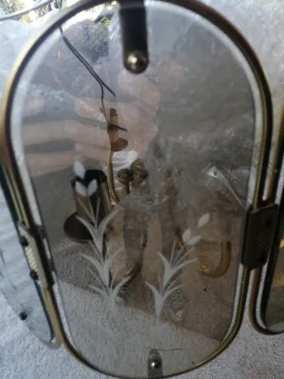 Lámpara colgante vintage dorada y cristal