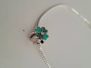 Pulsera Plata Charm Trébol Esmeralda