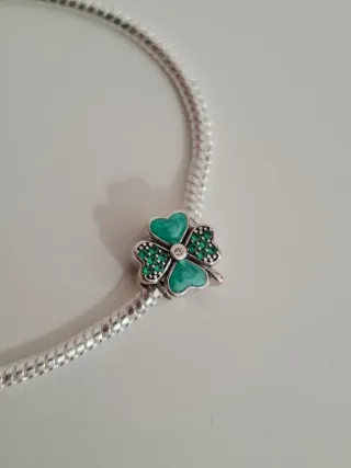 Pulsera Plata Charm Trébol Esmeralda
