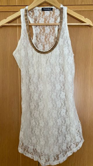 Camiseta encaje blanco Moody's flecos