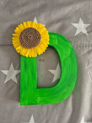 Letra D Madera Decorada con Girasol