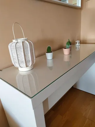 Mesa recibidor/tocador cristal y madera