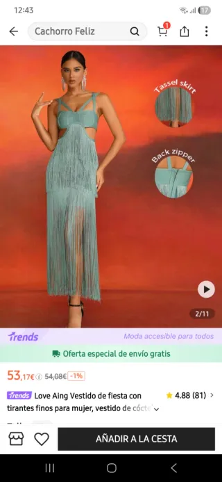 Vestido verde con flecos