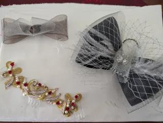 3 Tocados pelo, dorado y otro en gris