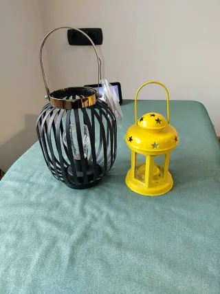 Set 2 Lanterne Decorative Metallo Vetro