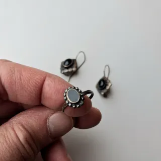 Conjunto Vintage Anillo y Pendientes Onyx Egipto