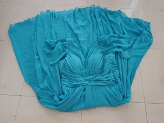 Vestido largo fiesta azul turquesa