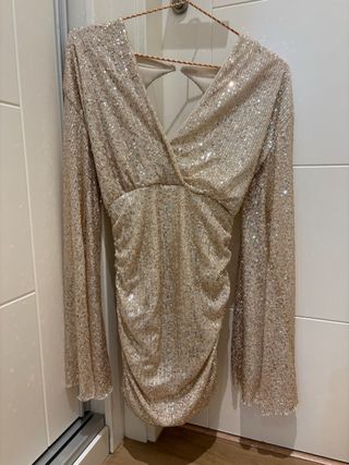 Vestido fiesta lentejuelas dorado