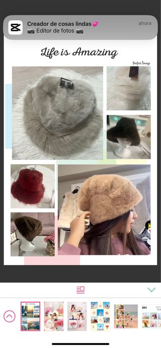 Gorro de pelo suave beige y rojo