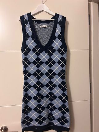 Vestido de punto Hollister rombos azul