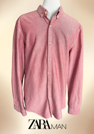 Camisa Zara Man L burdeos algodón