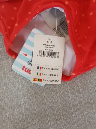 Bañador niña Tuctuc fresa talla 74 cm, 12 meses