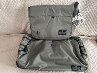Conjunto bolsos viaje gris verdoso y azul