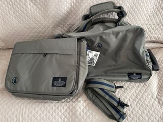 Conjunto bolsos viaje gris verdoso y azul