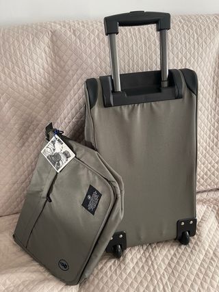 Conjunto bolsos viaje gris verdoso y azul