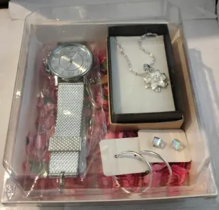 Set de Joyas y Reloj Plateado