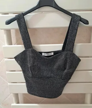 Top Terranova brillantinata nero/argento S