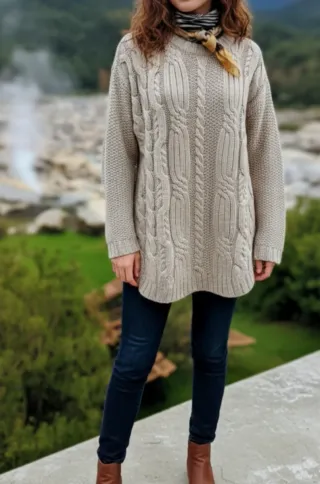 Jersey Mango Beige Trenzado Talla M