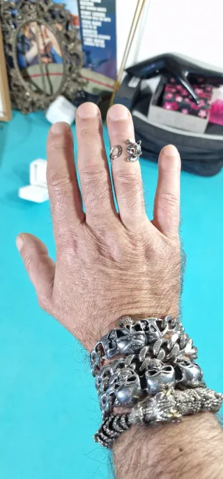 Gato de Plata con ojos de fuego ( 7gr ) AJUSTABLE