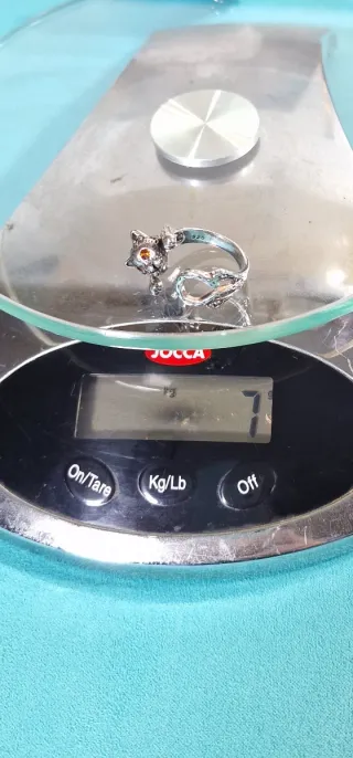 Gato de Plata con ojos de fuego ( 7gr ) AJUSTABLE