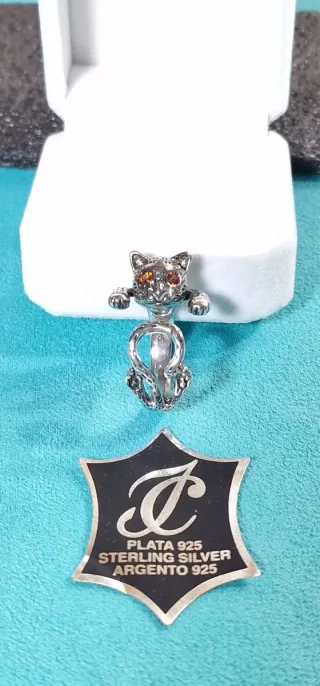 Gato de Plata con ojos de fuego ( 7gr ) AJUSTABLE