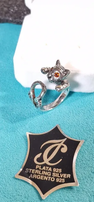 Gato de Plata con ojos de fuego ( 7gr ) AJUSTABLE