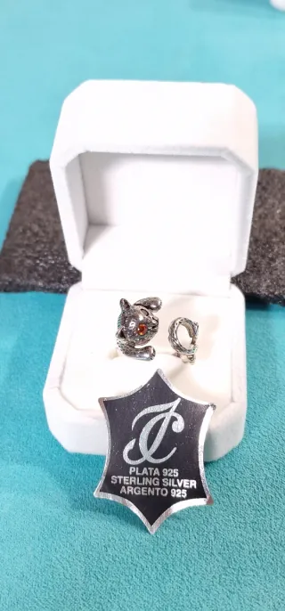 Gato de Plata con ojos de fuego ( 7gr ) AJUSTABLE
