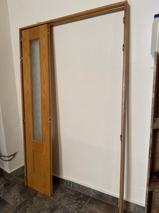 Puerta doble roble macizo con cristal