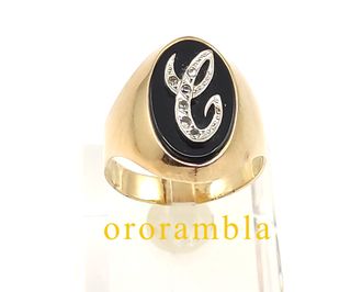 Sello oro 18k letra C sobre ónix