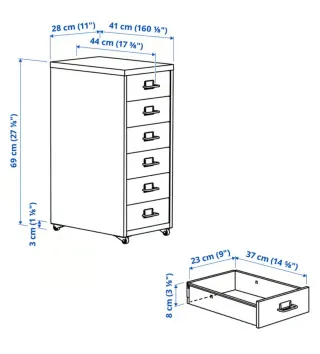 Cajonera metálica megra, Ikea Helmer