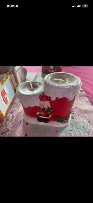 Candela Natale Pupazzo Neve Rosso Bianco