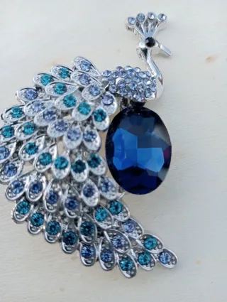 Broche Pavo Real Azul y Plateado