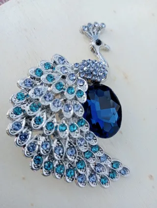 Broche Pavo Real Azul y Plateado