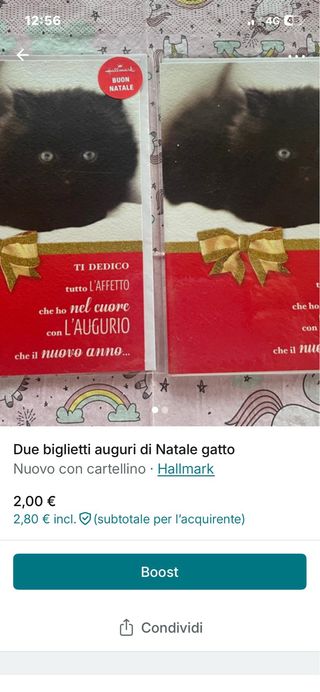 2 biglietti auguri Natale gatto Hallmark