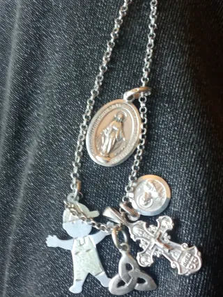Cadena Plata 925 con Colgantes Religiosos