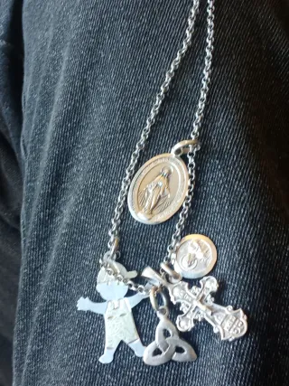 Cadena Plata 925 con Colgantes Religiosos