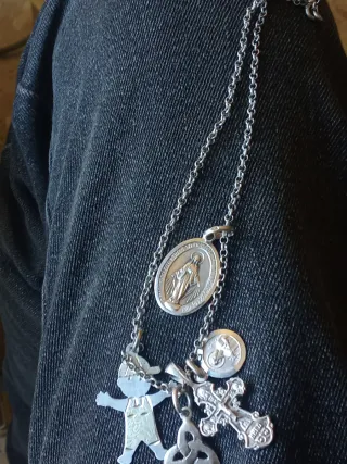 Cadena Plata 925 con Colgantes Religiosos