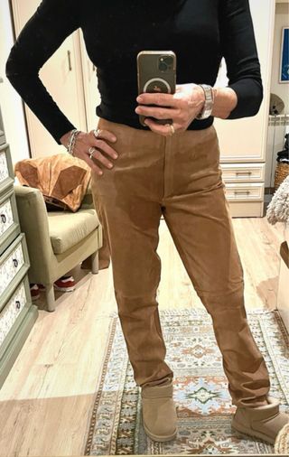 Pantalón de cuero auténtico de piel vuelta