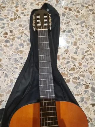 Guitarra española, funda y soporte