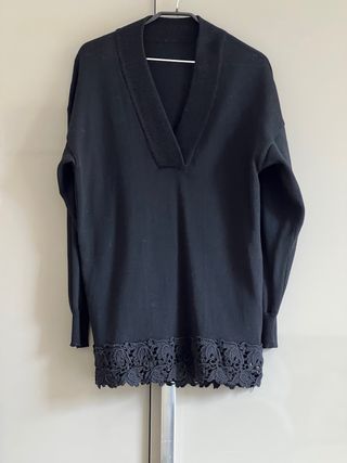 Maglione nero , lana, scollo V nero taglia 46