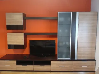 Mueble salón wengue y madera clara