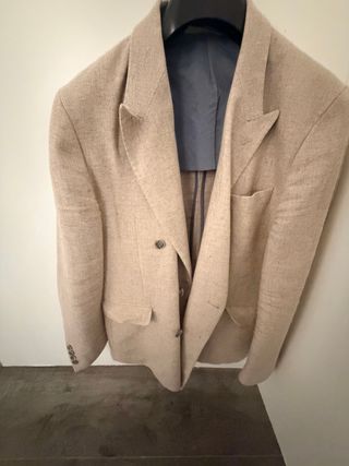 Americana Hackett cruzada beige lino lana