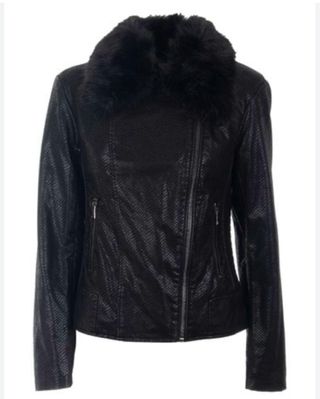 Chaqueta Guess Negra Piel Sintética con Borrego