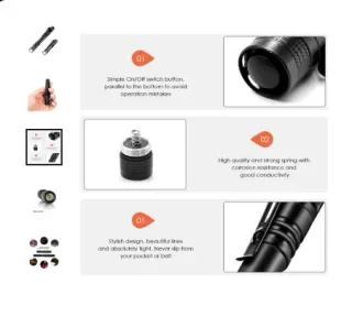 Mini linterna led de aluminio 300lm 8,8cm. Nueva