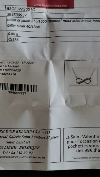 Collar Infinito Oro 9kt