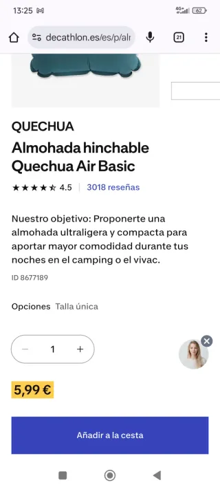 Almohada Hinchable Quechua Basic