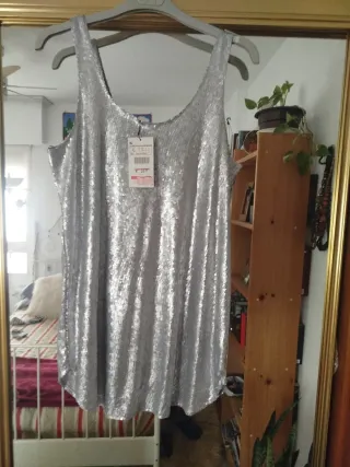 Vestido lentejuelas plateado L